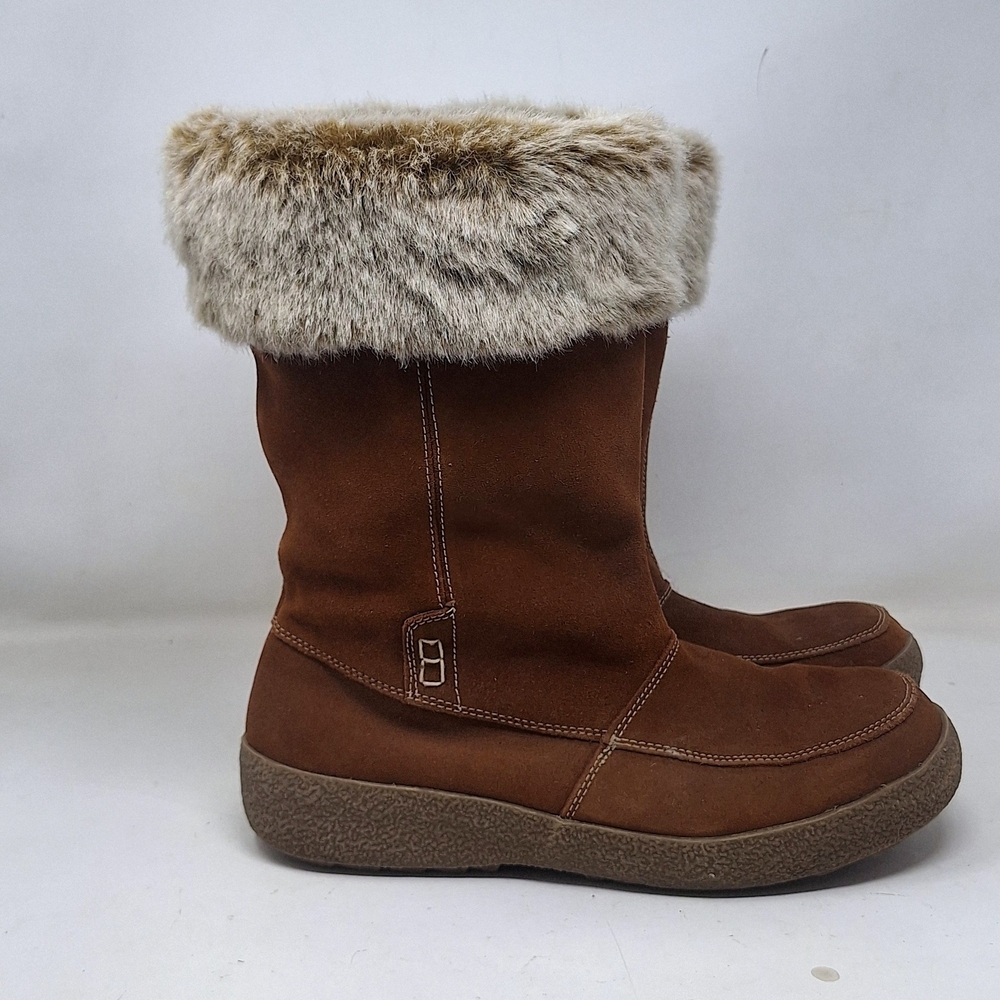 Sox Tab "Ruby" brown suede Leather, "faux-fur" Cuff, mid-calf boots SZ 11
